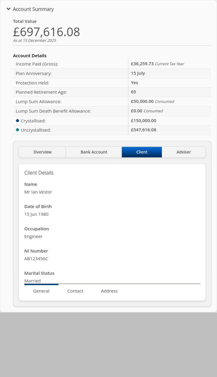 Role-Adviser > 05 Account Summary > Summary tabs